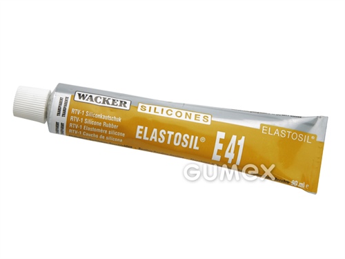 Silikónový tmel ELASTOSIL E-41, tuba 90ml, viskozita 65000mPa*s při 23°C, hustota 1,12g/cm³, -45°C/+180°C (krátkodobo +200°C), transparentný